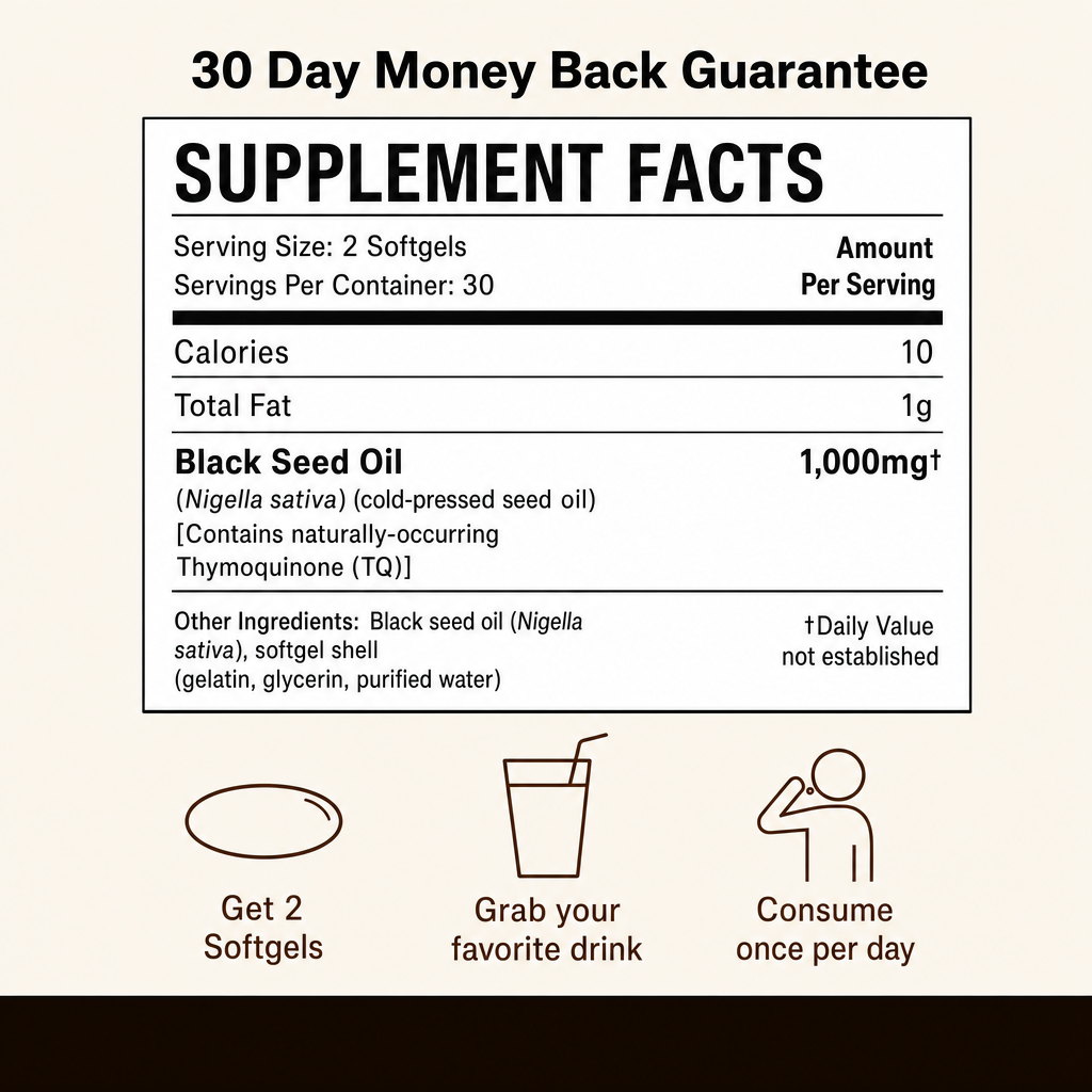 Ethiopian Black Seed Oil 1000mg Equivalent
